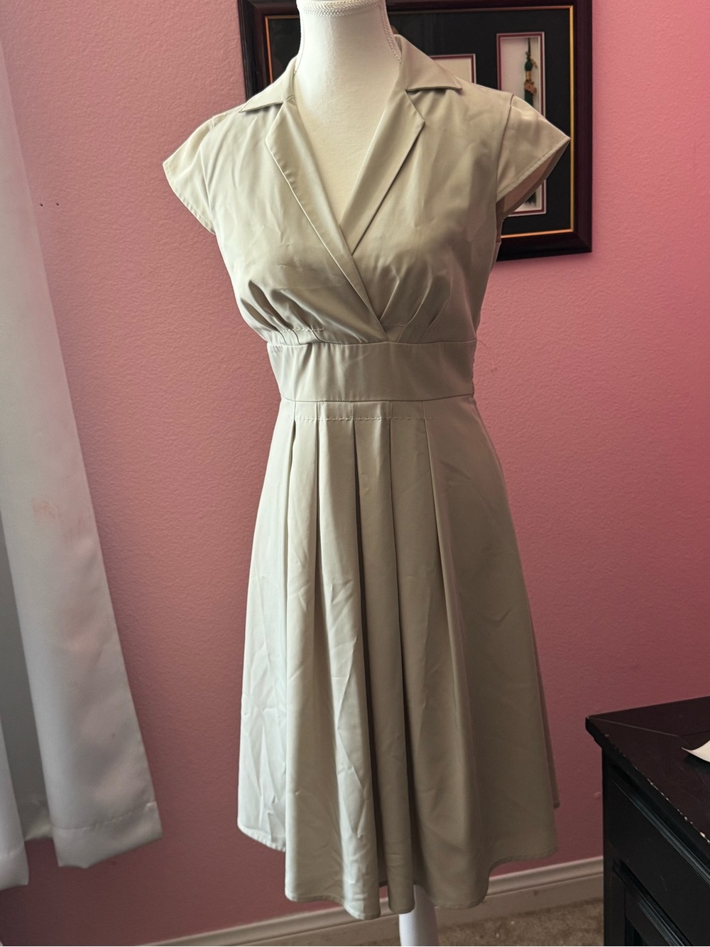 Calvin Klein Light Cream Wrap-Style Midi Dress